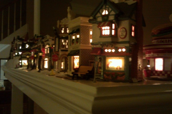 Snow Village - right corner of mantel.